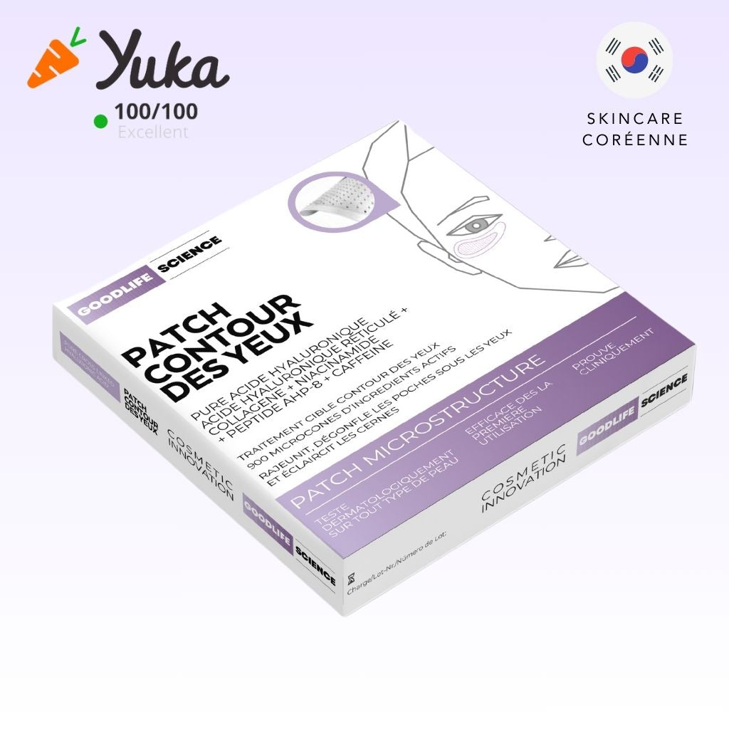 Boite patch contour des yeux 100/100 Yuka pour traiter les cernes, poches et rides sous les yeux, skincare coréenne