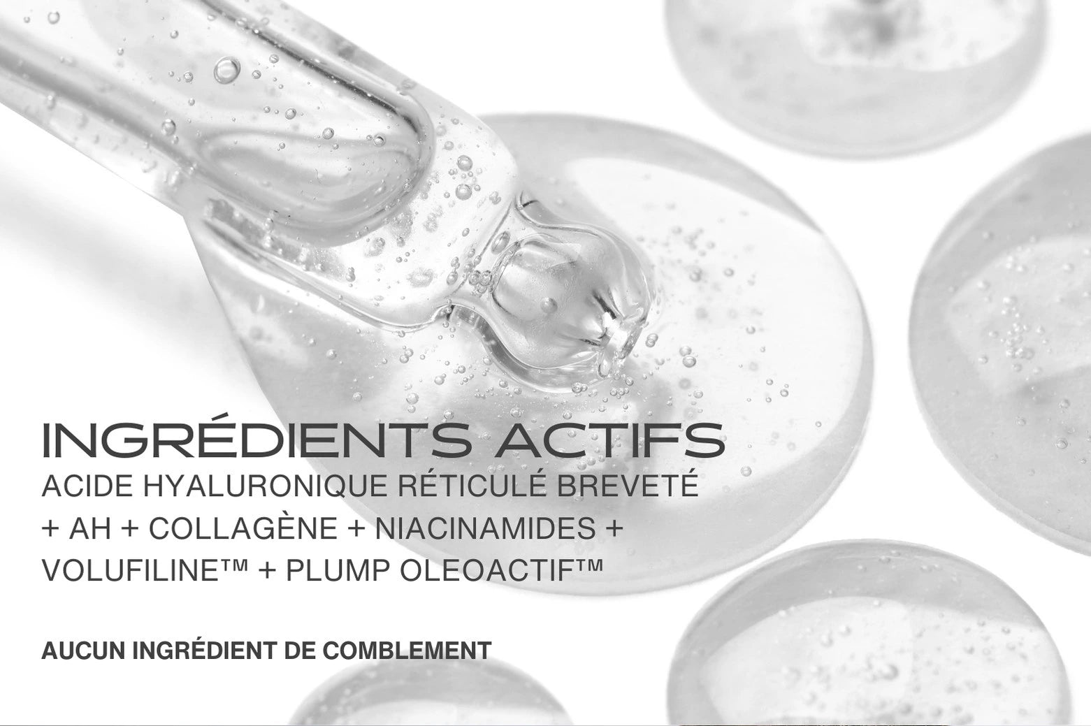 Ingrédients actifs présents dans le patch lèvres microneedling : acide hyaluronique + collagène + niacinamides + volufiline + plump oleoactif