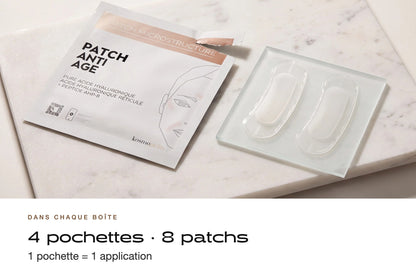 Contenu de la boîte Patch Anti-Âge : 4 pochettes, 8 patchs, 1 pochette par application
