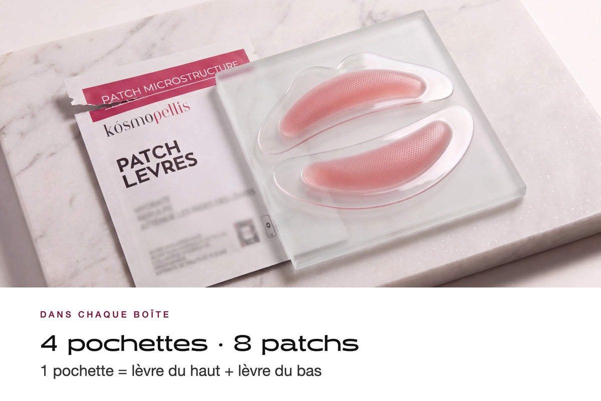 Contenu de la boîte Patch Lèvres : 4 pochettes, 8 patchs, lèvre du haut et lèvre du bas