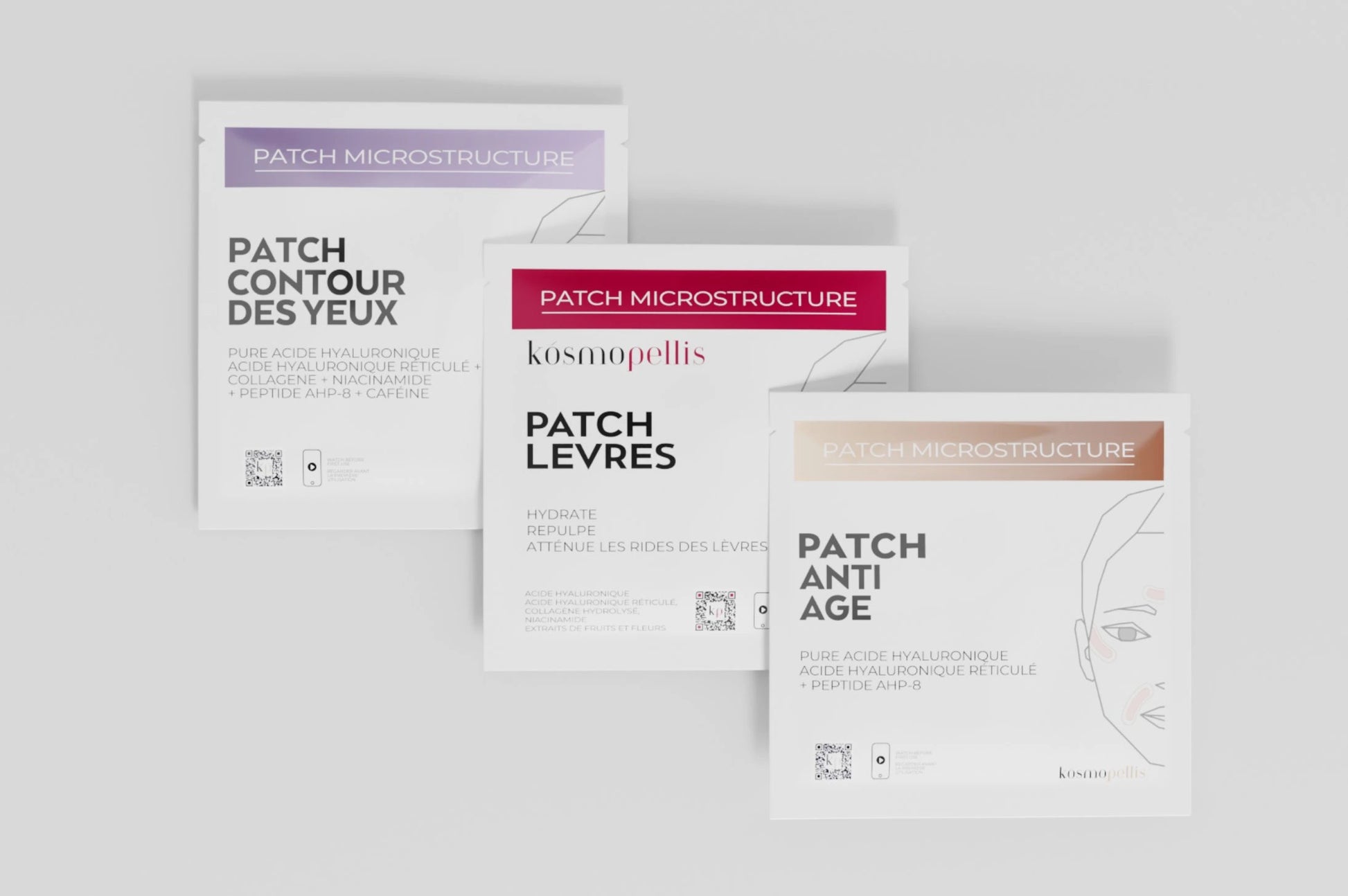 Pochettes Pack Visage Complet - Patch Anti-âge Microneedling, Patch Contour des Yeux Microneedling, Patch lèvres Microneedling - 3 pochettes 1 semaine